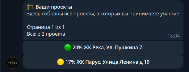 Экран бота «Трек»